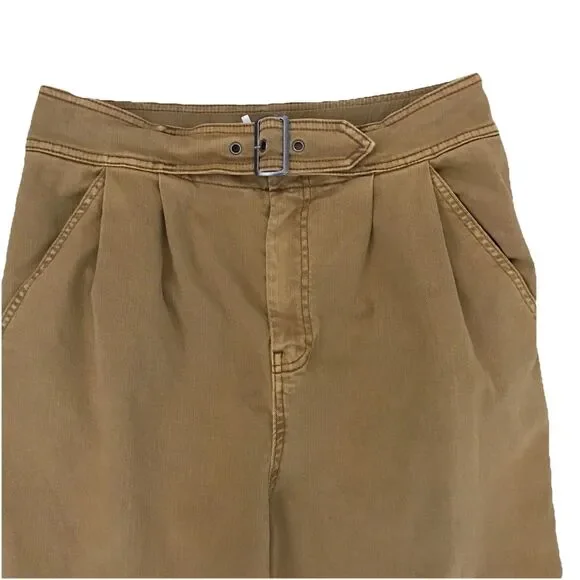 Free People Yellow Pleated Cotton Cropped Denim Casual Pants NWOT 12 - Picture 2 of 10